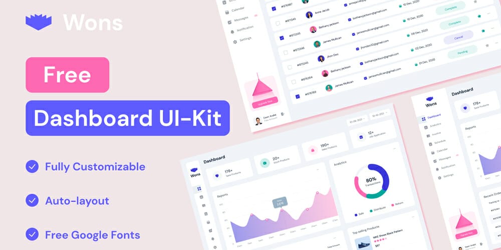 Free Dashboard UI Design PSD 228 Wons Admin