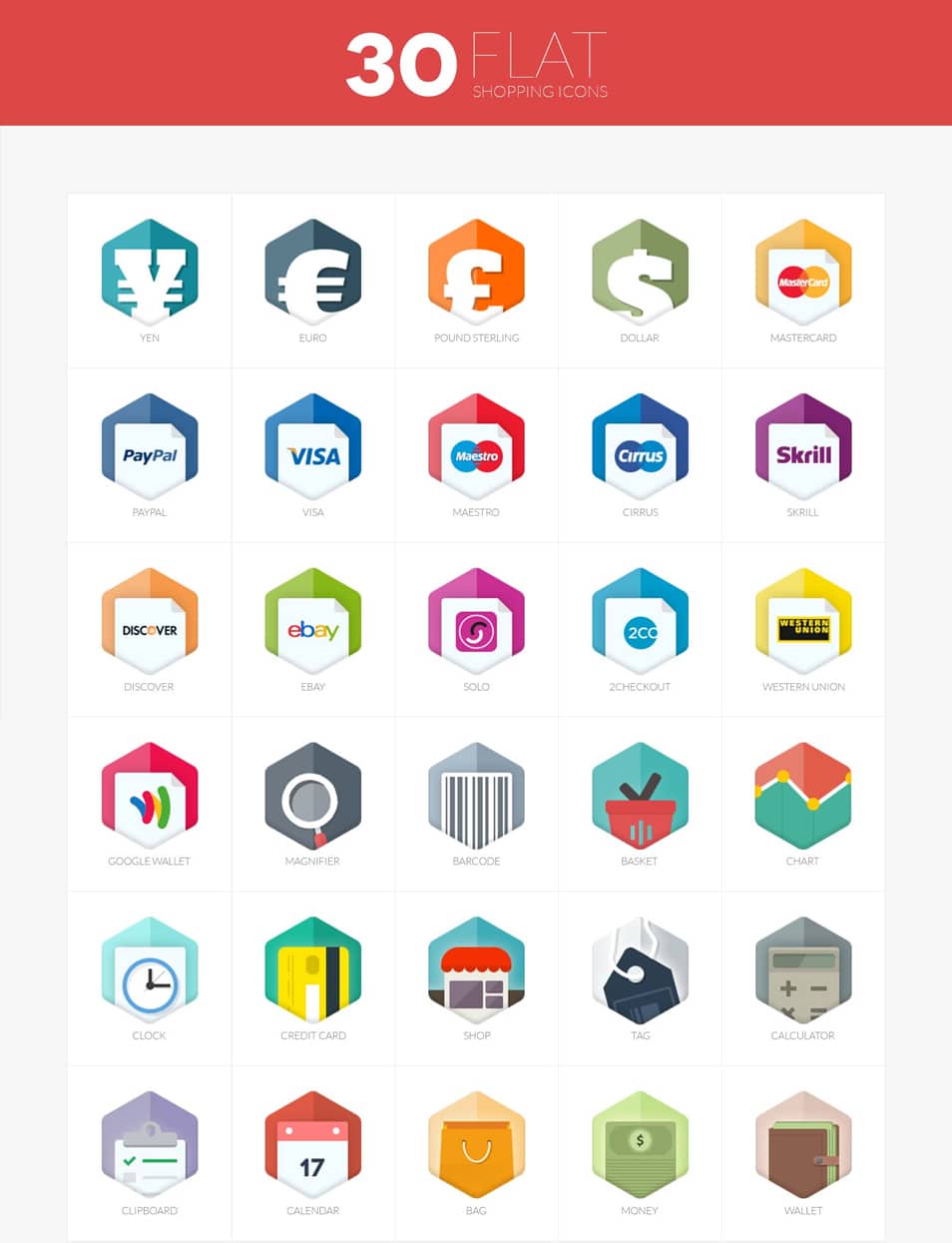 30 flat shopping icons