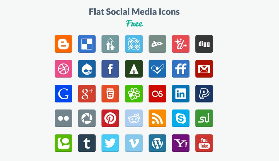 Free Flat Social Media Icons (PNG & PSD)