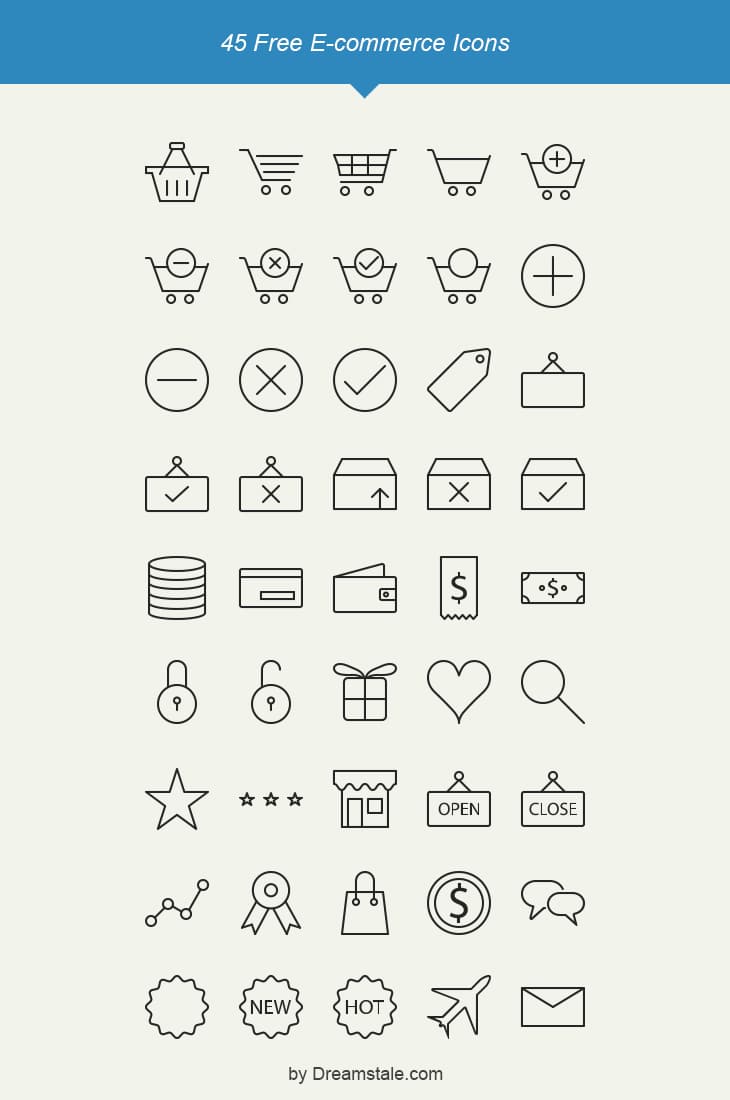 Latest Free Useful UI Elements PSD For E-commerce Websites 33 Free Outline E-commerce Icons