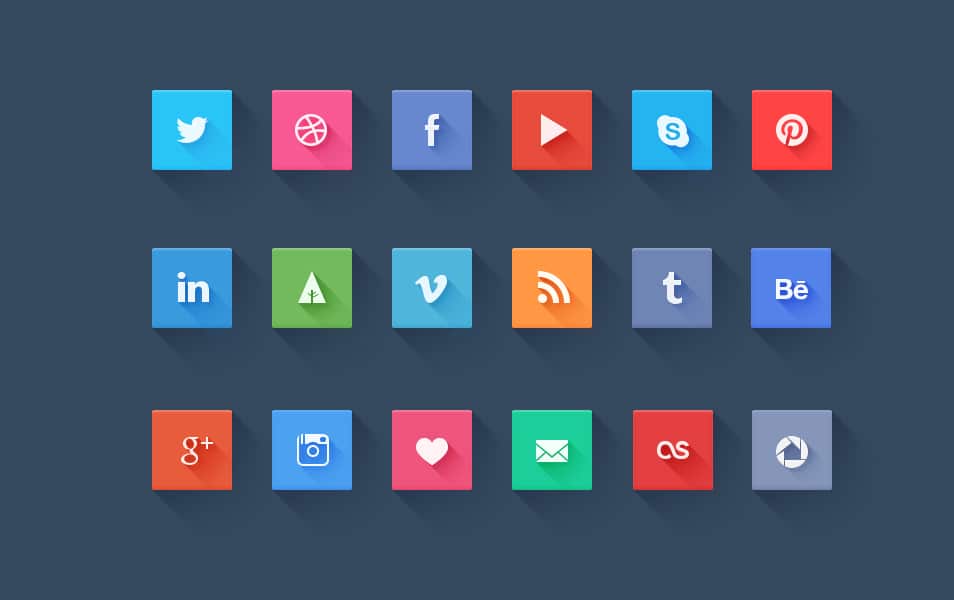 Long Shadow Flat Social icons Set