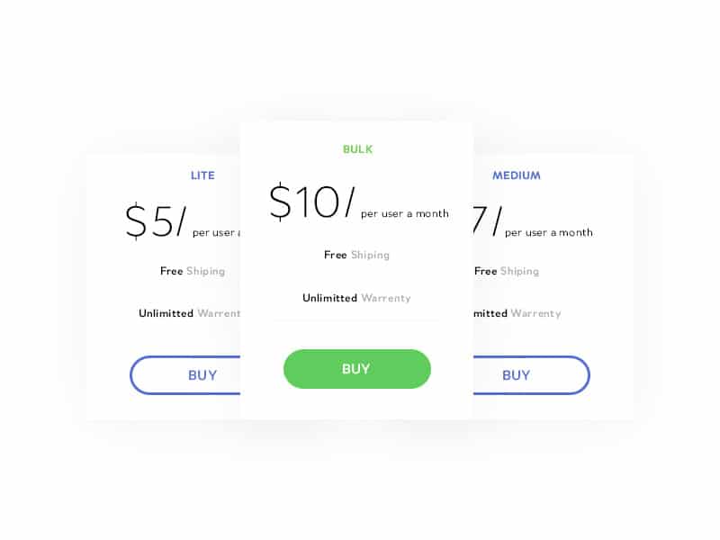 Latest Free Useful UI Elements PSD For E-commerce Websites 6 Pricing Table PSD
