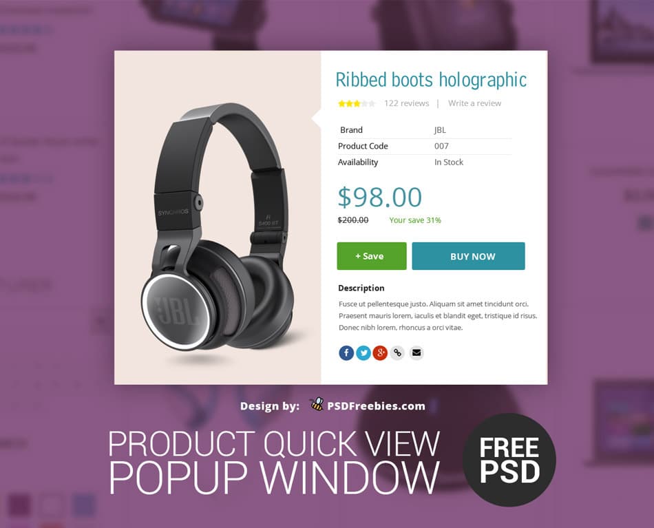 Latest Free Useful UI Elements PSD For E-commerce Websites 9 Product Quick view Popup Window PSD