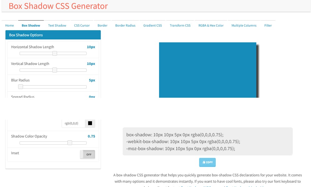 Ultimate CSS Resources (CSS Tools, Frameworks, Ebooks, Snippets..) 16 Box Shadow CSS Generator