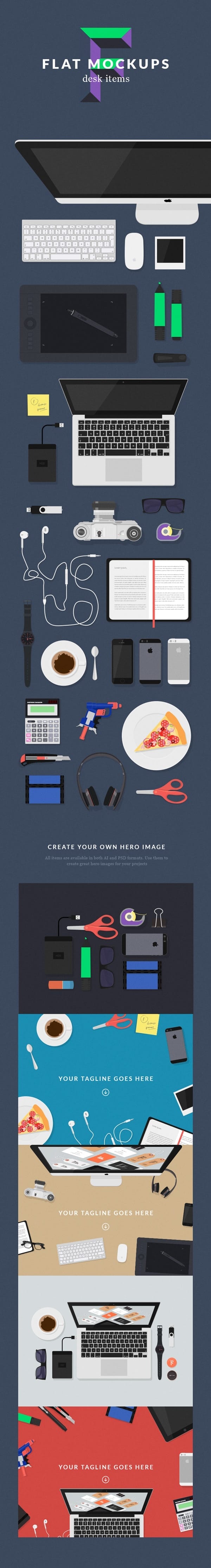Latest Free Web Elements from June 2014 20 Desk Items Flat MockUps