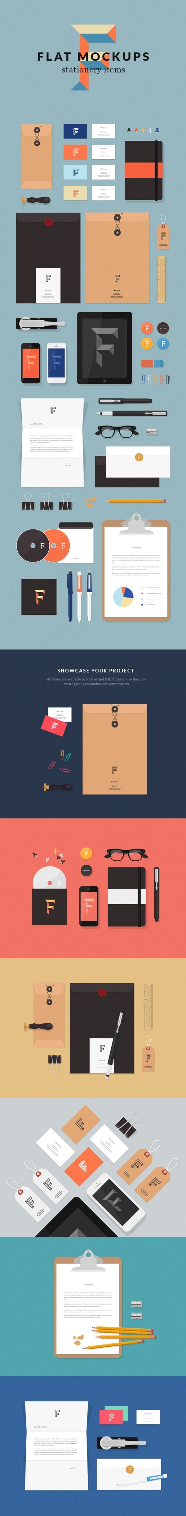 Latest Free Web Elements from June 2014 22 Stationery Items Flat MockUps