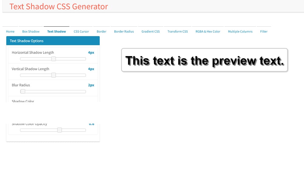 Ultimate CSS Resources (CSS Tools, Frameworks, Ebooks, Snippets..) 12 Text Shadow CSS Generator