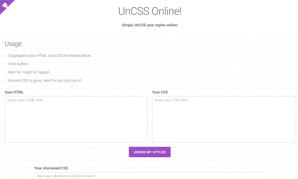 Ultimate CSS Resources (CSS Tools, Frameworks, Ebooks, Snippets..) 19 UnCSS Online