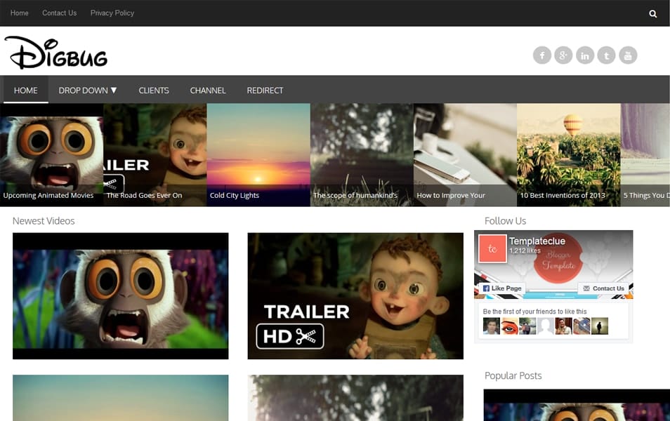 Digbug - Responsive Video Blogger Template