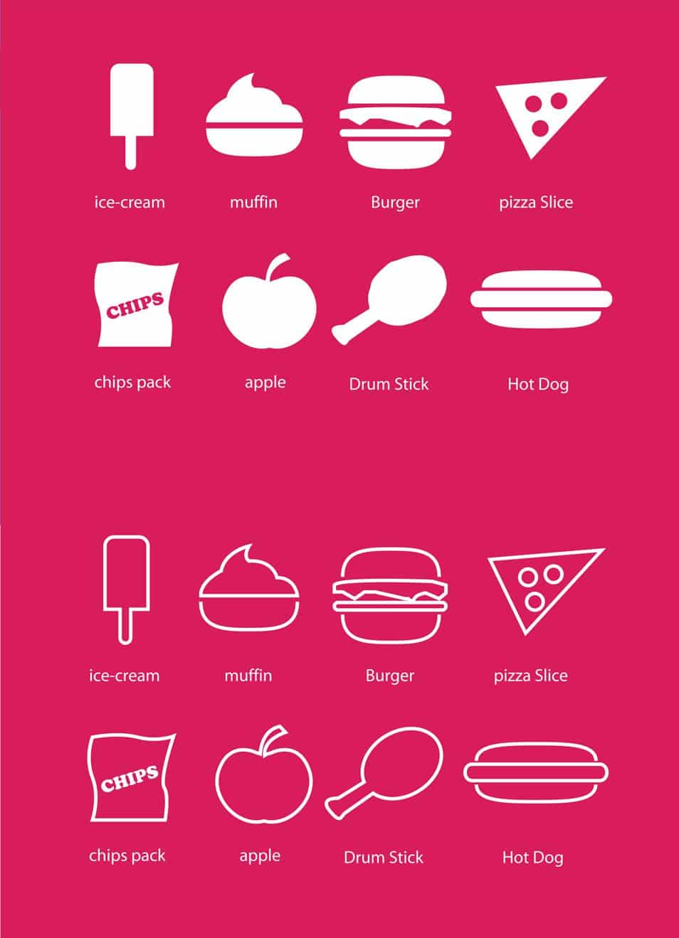 250+ Ultimate Collection of Free Line Icon Sets 165 Fast Food Mix Flat Icons Line Version and Default