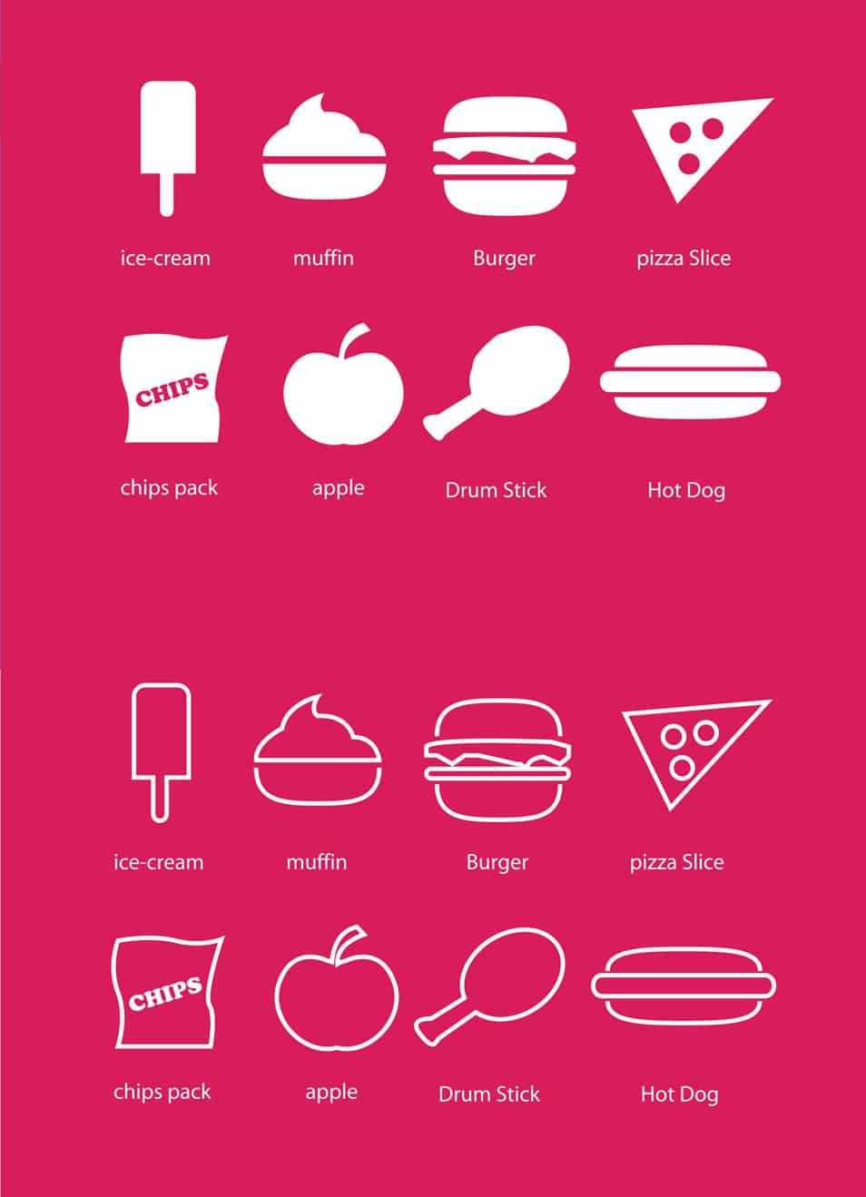 Fast Food Mix Flat Icons Line Version and Default