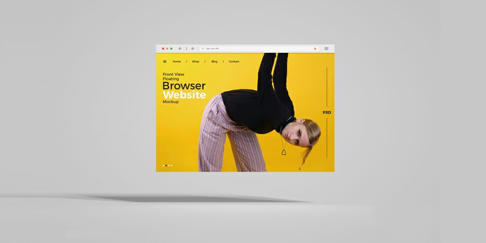 Front View Floating Browser Website Mockup