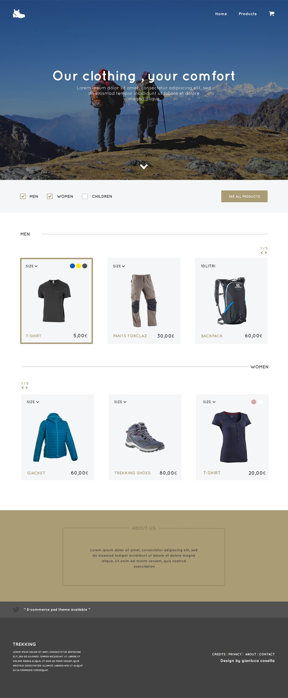 Latest Free Useful UI Elements PSD For E-commerce Websites 49 Trekking Store - Free E Commerce Web Template PSD