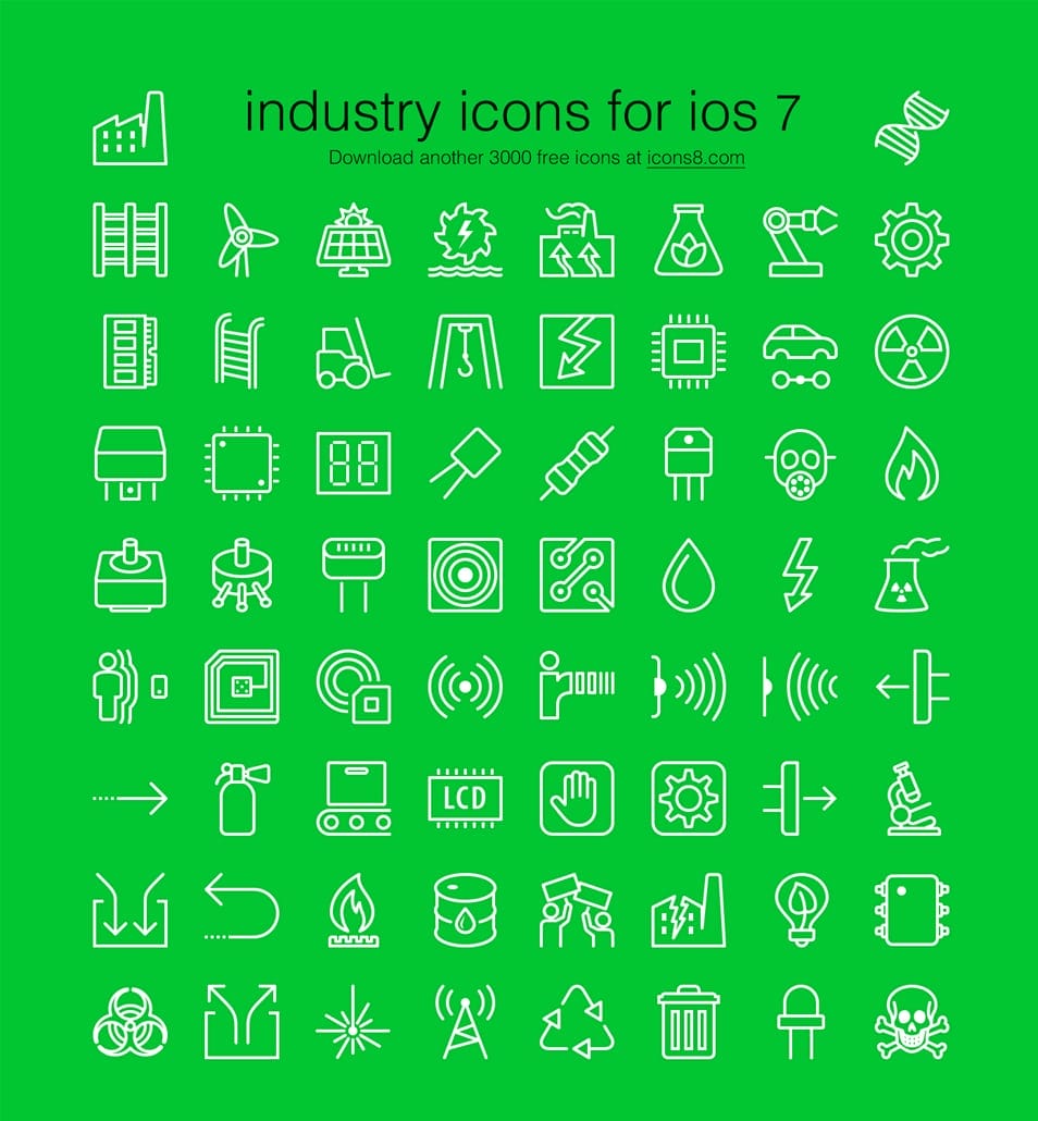 250+ Ultimate Collection of Free Line Icon Sets 187 iOS7-Style Industrial Icons