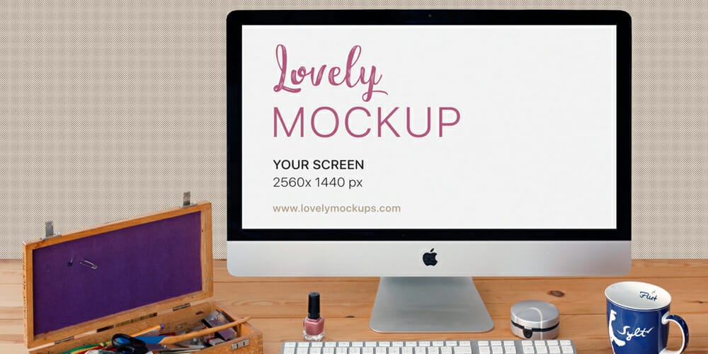 Free Workspace Mockup Design Templates 317 Apple iMac Mockup on Office Desk