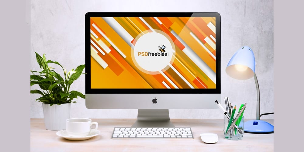 Free Workspace Mockup Design Templates 236 Apple iMac Workspace Mockup