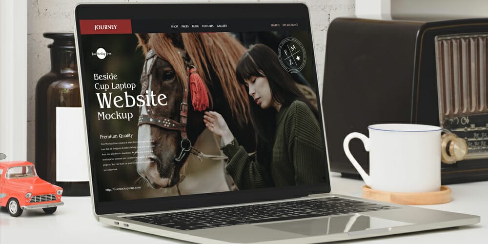 Beside Cup Laptop Website Mockup