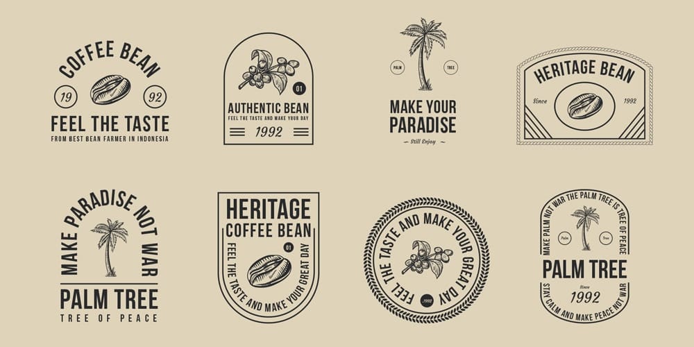 Free Vector Decorative Web Elements 45 Coffee and Palm Tree Badges