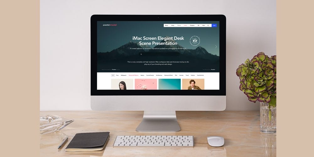 Desk iMac Mockup Scene PSD