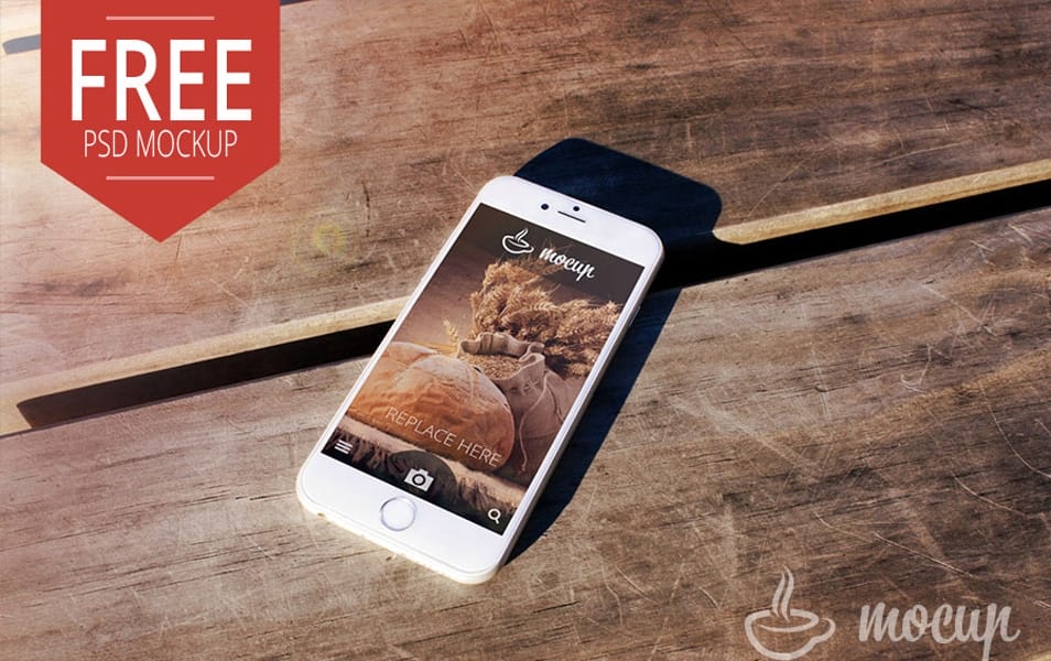 Free PSD iPhone 6 Mockup Desk