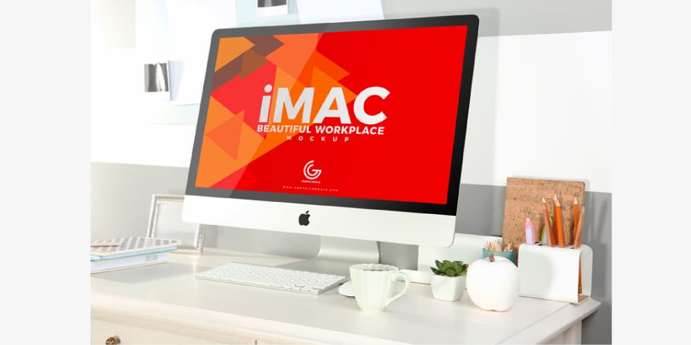 Free Workspace Mockup Design Templates 110 Free Workplace iMac Mockup PSD