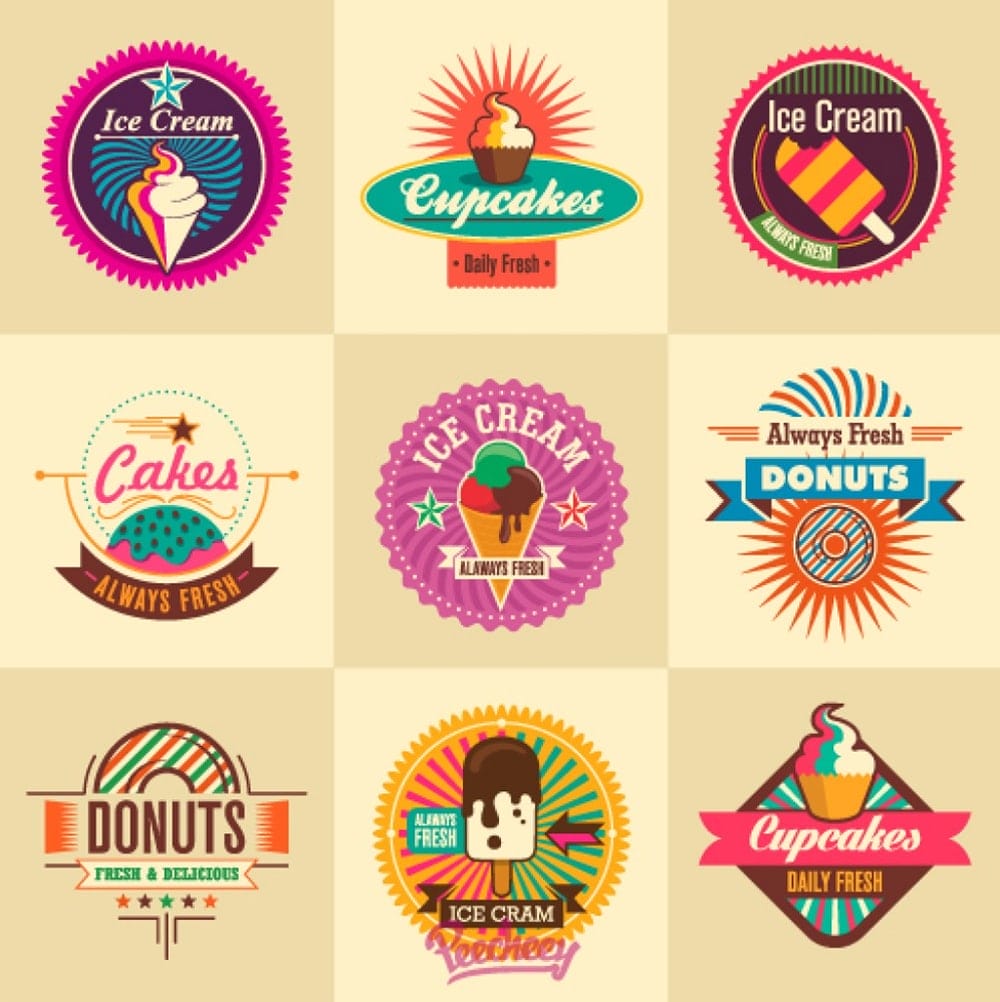 Ice cream retro stickers