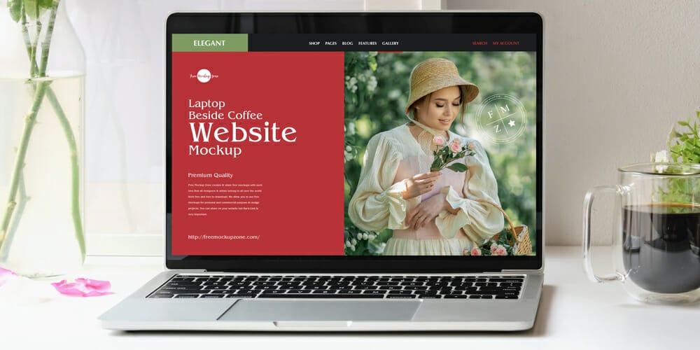 Laptop Beside Coffee Website Mockup