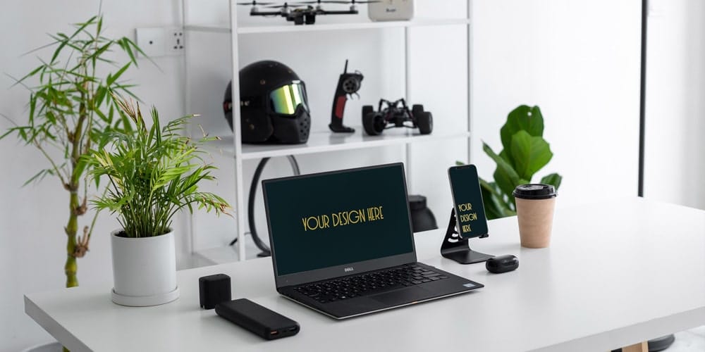 Free Workspace Mockup Design Templates 233 Laptop and Smartphone Mockup
