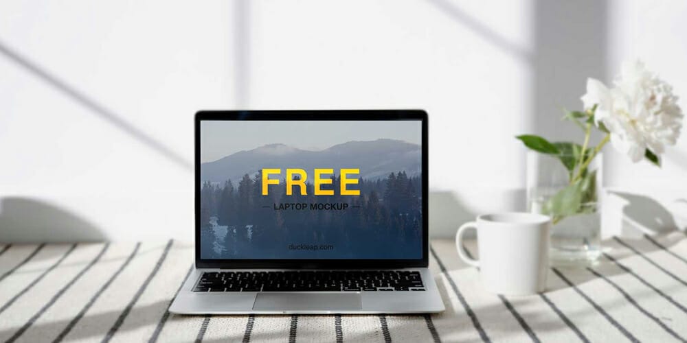 Free Workspace Mockup Design Templates 145 Laptop on a Table Mockup