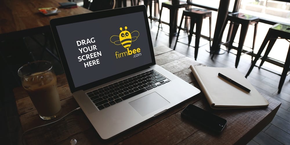 Free Workspace Mockup Design Templates 231 MacBook Air on the cafe