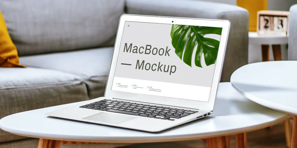 Free Workspace Mockup Design Templates 151 MacBook On Table Mockup