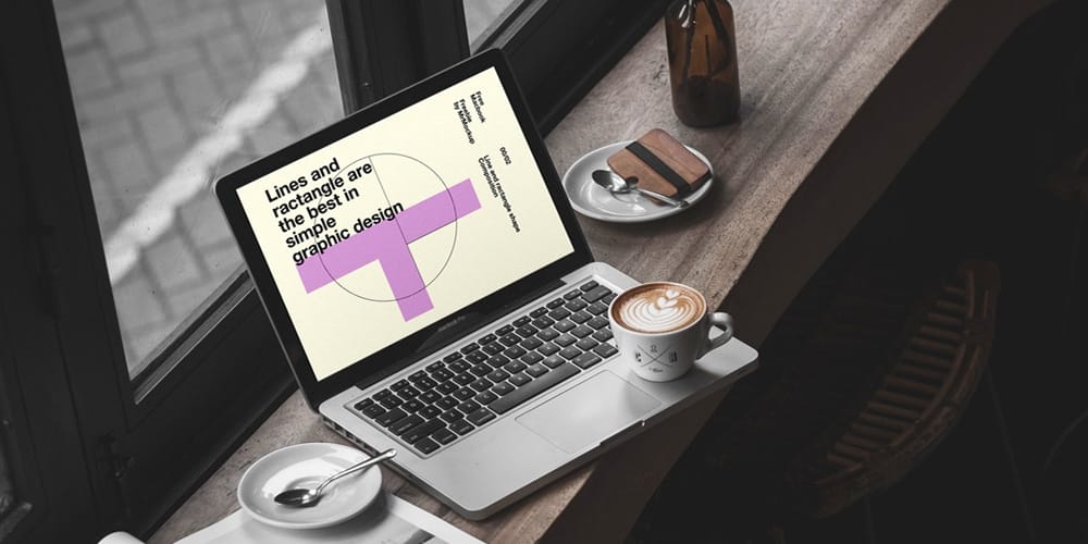 Free Workspace Mockup Design Templates 225 MacBook Pro in Cafe Mockup