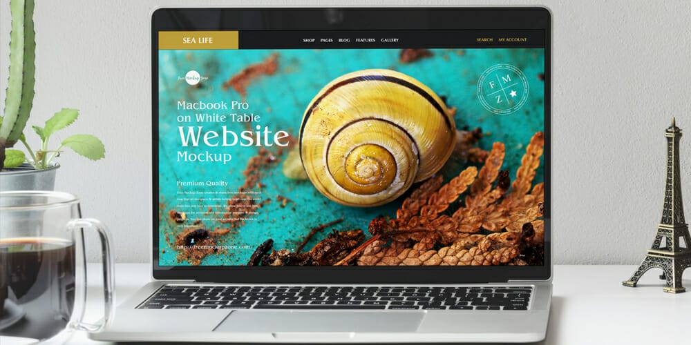 Free Workspace Mockup Design Templates 289 MacBook Pro on White Table Website Mockup