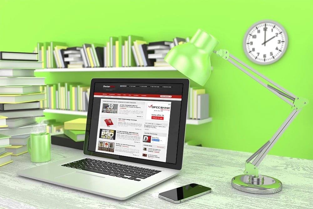 Free Workspace Mockup Design Templates 186 MacBook Workspace Mockup PSD