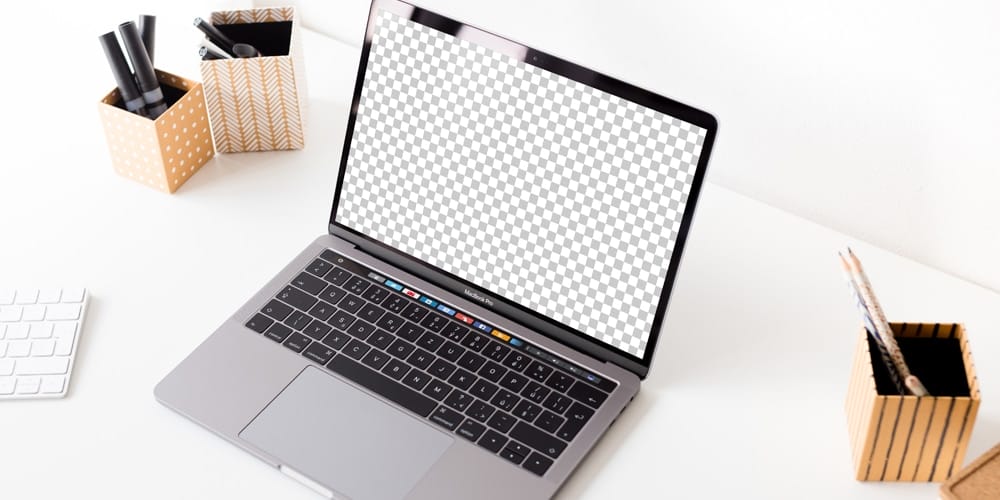 Free Workspace Mockup Design Templates 150 Macbook Pro with Touch Bar mockup