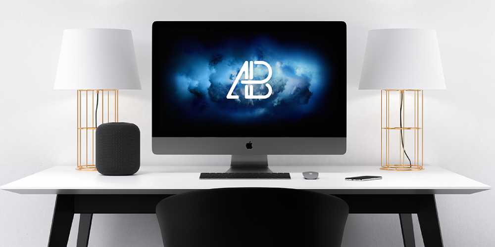 Free Workspace Mockup Design Templates 126 Modern iMac Pro Mockup PSD