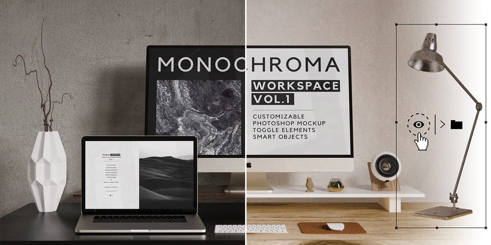 Free Workspace Mockup Design Templates 158 Monochrome Workspace Custom Mockup