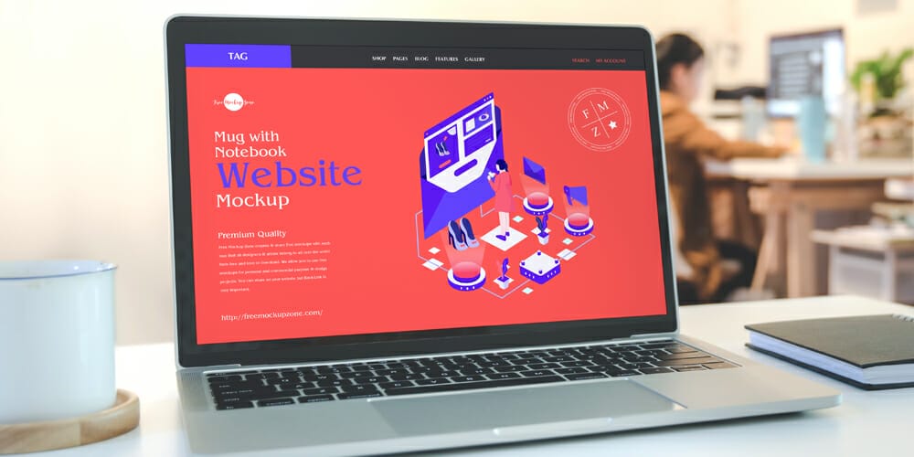 Mug With Notebook Website Mockup