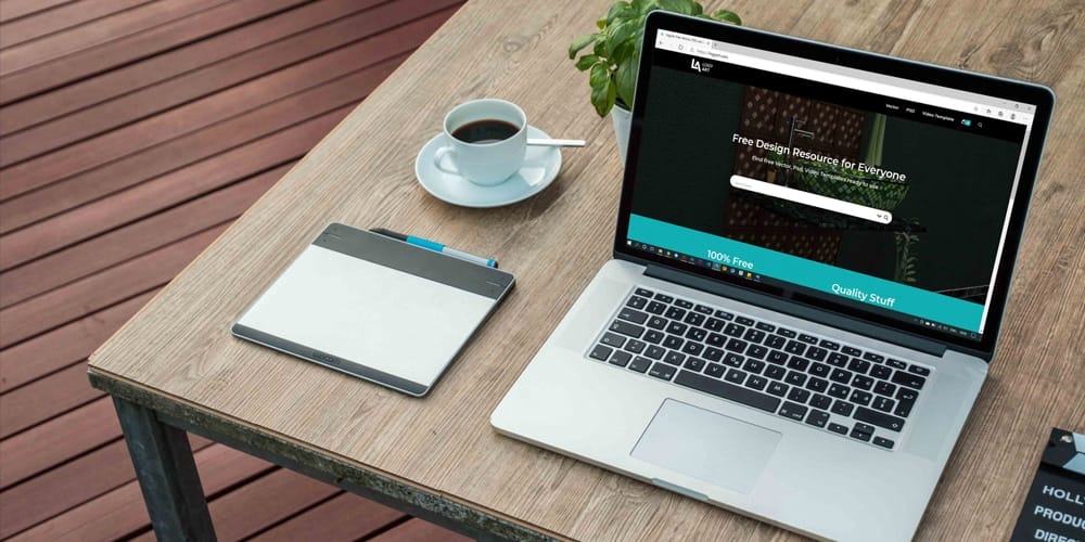 Free Workspace Mockup Design Templates 100 Portable Workspace with Laptop Mockup
