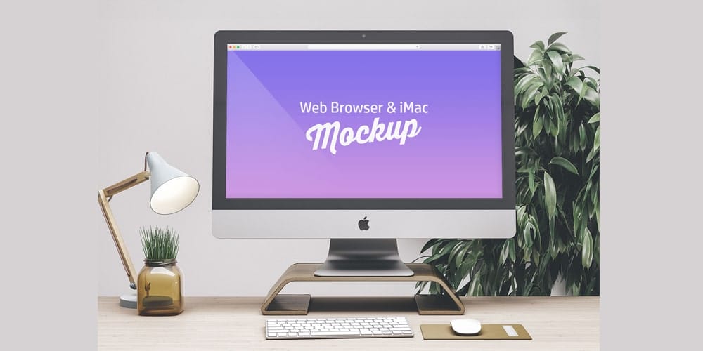 Free Workspace Mockup Design Templates 306 Web Browser and iMac Mockup PSD