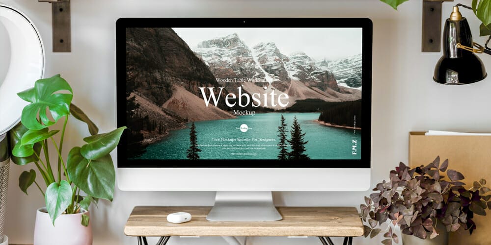 Wooden Table Workstation Website Mockup