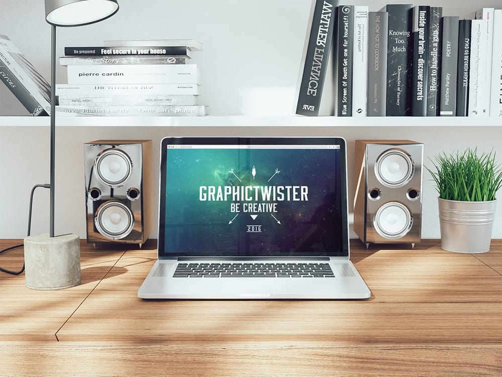 Free Workspace Mockup Design Templates 207 Workspace Mockup With Speakers