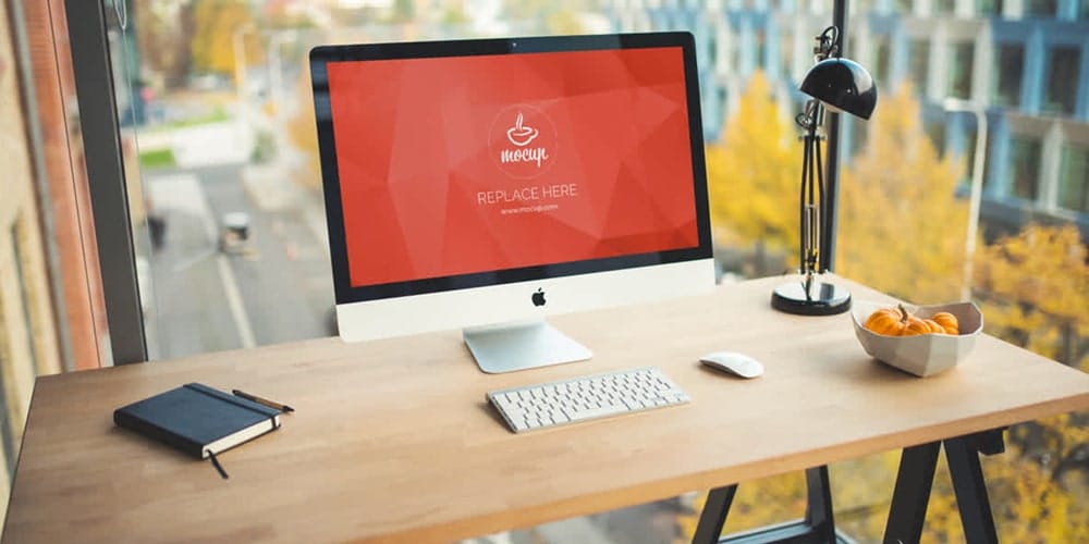 Free Workspace Mockup Design Templates 224 iMac Business office Mockup