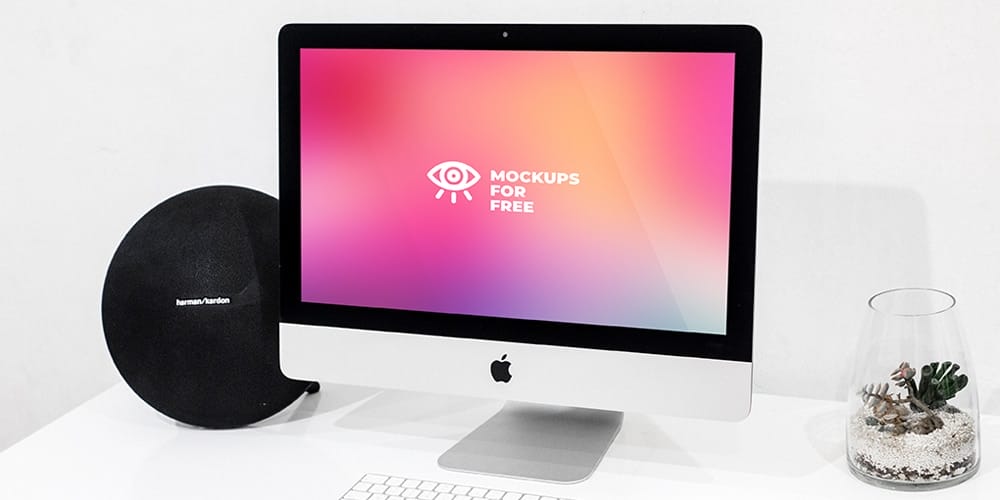 iMac Creative Work Space Mockup PSD