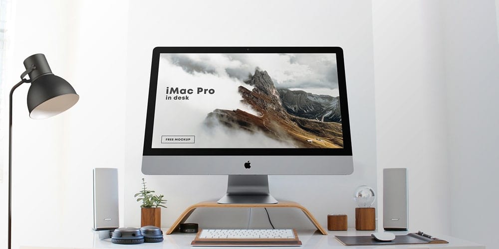 Free Workspace Mockup Design Templates 166 iMac Pro in Desk Mockup