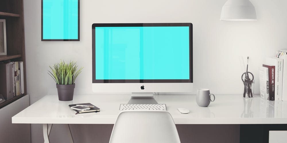 Free Workspace Mockup Design Templates 246 iMac Retina 5k Office MockUp