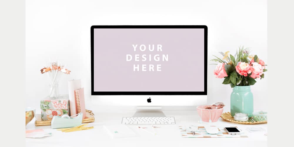 Free Workspace Mockup Design Templates 303 iMac Vintage Scene Mockup Second Edition