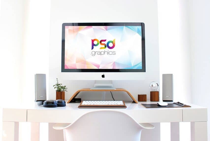 Free Workspace Mockup Design Templates 153 iMac Workspace Mockup PSD