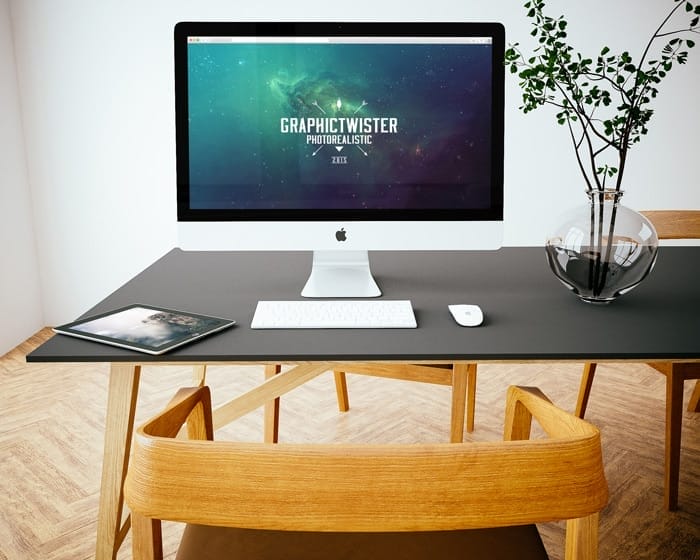 Free Workspace Mockup Design Templates 227 iMac and iPad Mockup