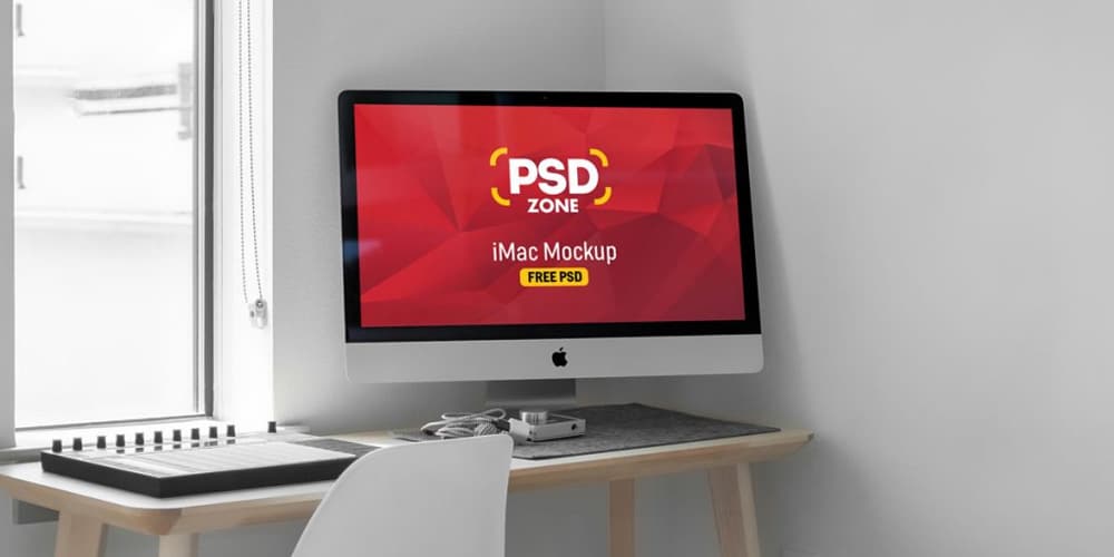 Free Workspace Mockup Design Templates 163 iMac on Desk Mockup PSD
